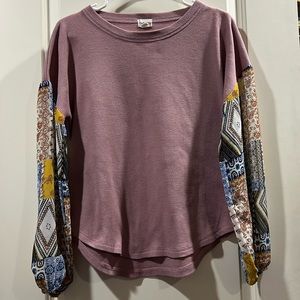 BAEA pullover waffle top floral semi sheer balloon sleeves elastic wrist size S